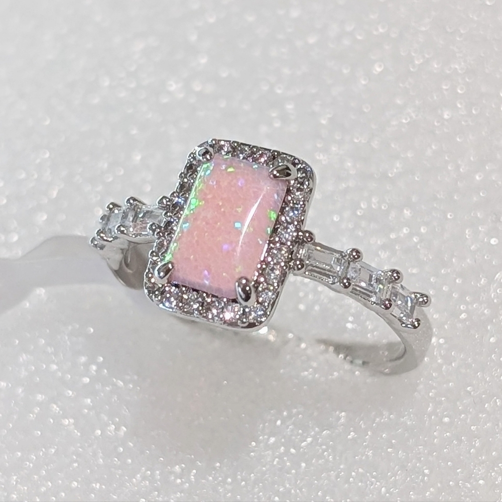 NWT Bomb Party Stunning LC Pink Opal CZ Crystal Ice Rhodium Plated Size 10 Ring